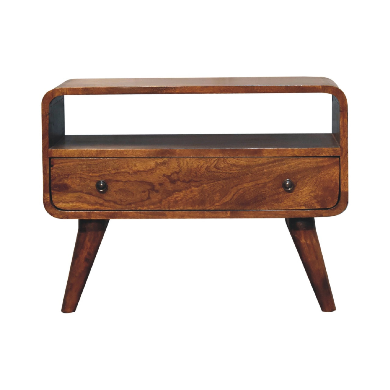 Mini Chestnut Curved Media Unit - product view
