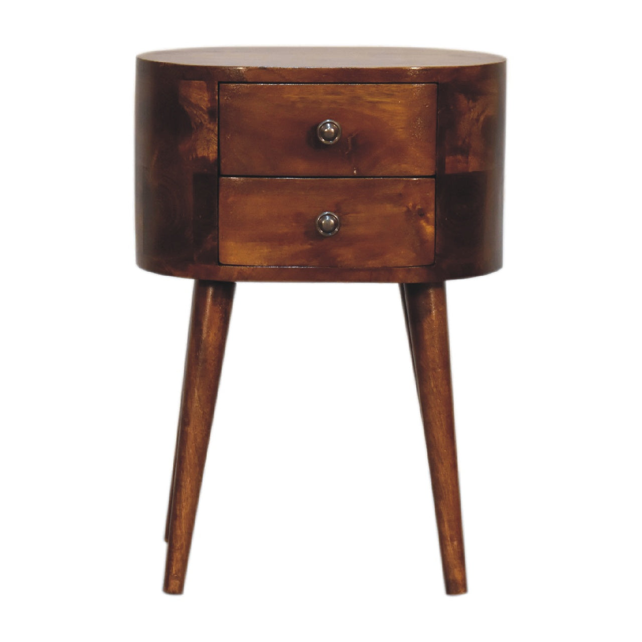 Mini Chestnut Rounded Nightstand Table - product view
