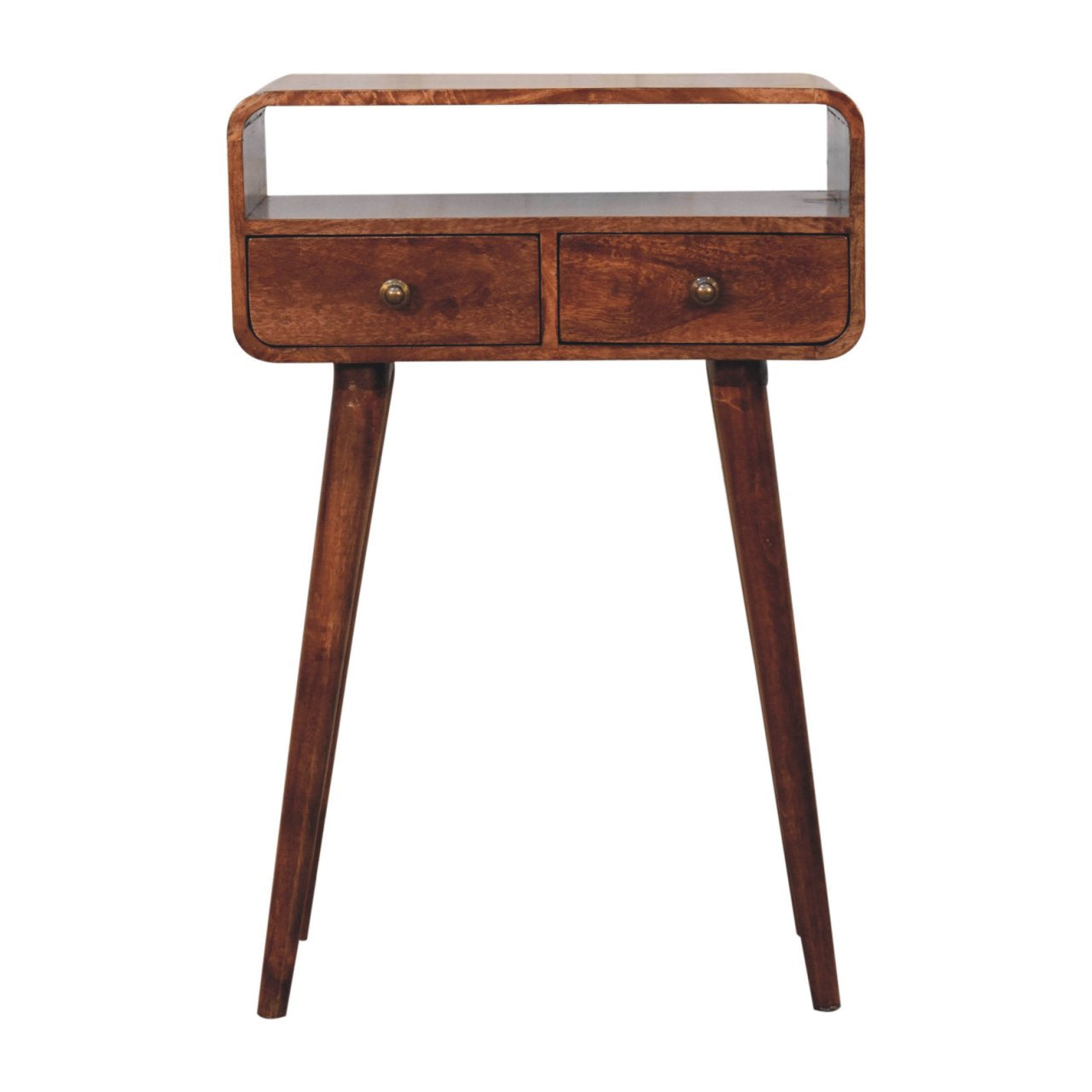 Mini Curved Honey Caramel Console Table - product view