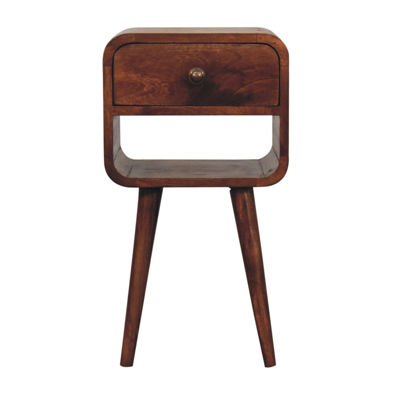 Mini Honey Caramel Curved Bedside with Lower Slot - product view