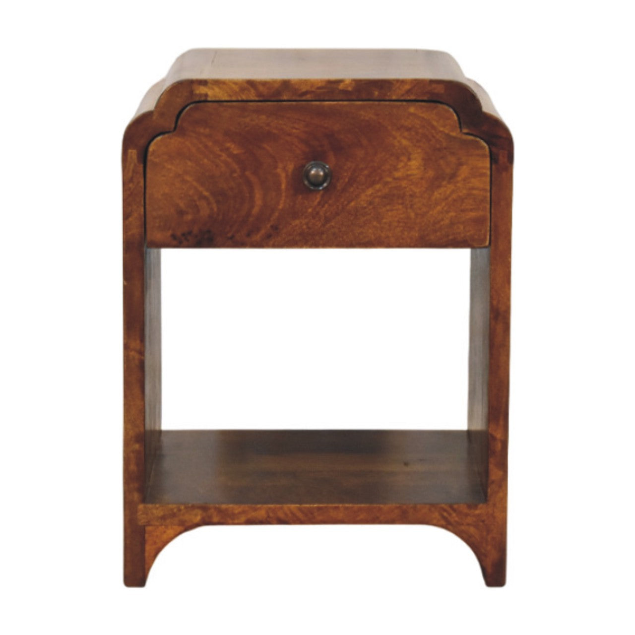 Newton Mini Chestnut Nightstand with a drawer and open shelf - product view