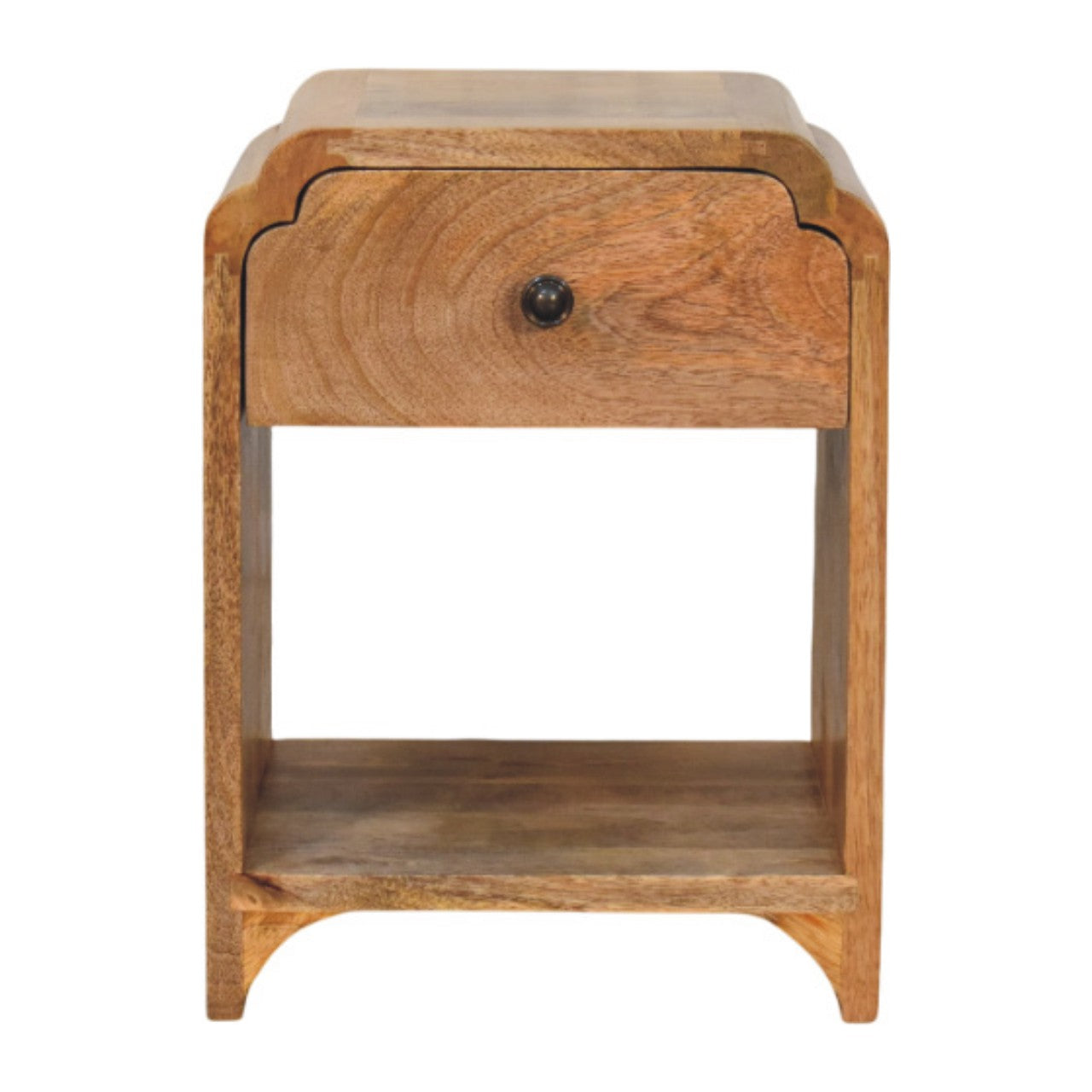 Newton Mini Oak-ish Nightstand with a drawer and open shelf - product view