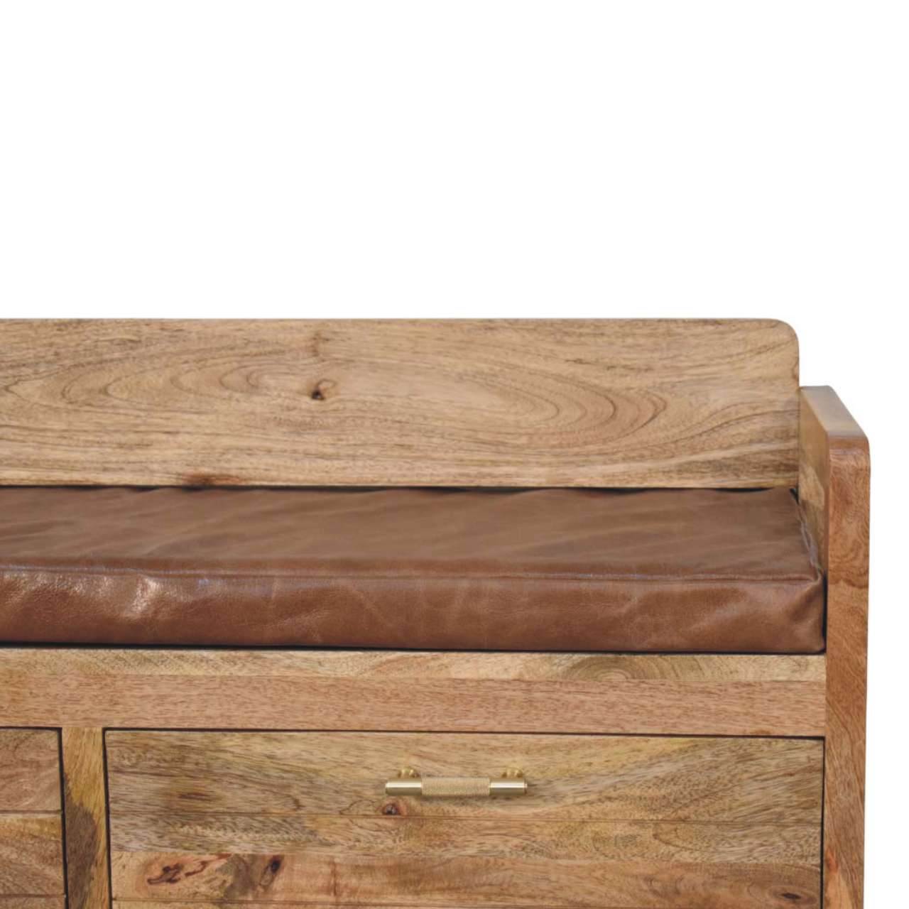 Oakish Storage Bench with Brown Leather Seat - verified alternate view 4