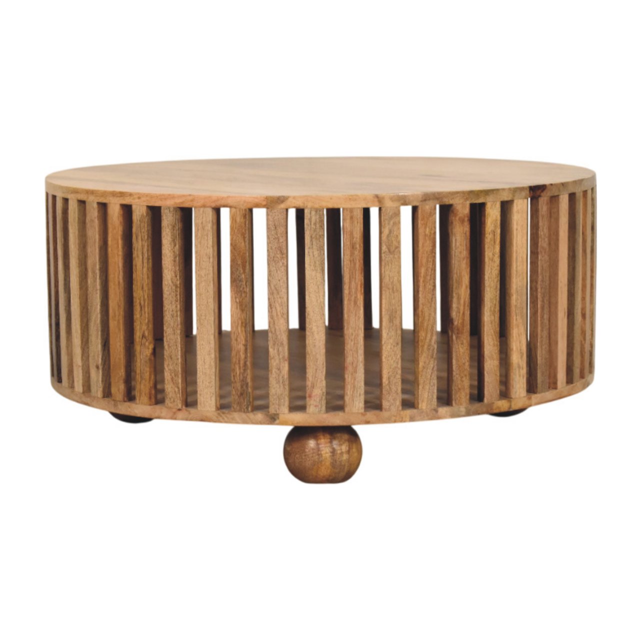 Slatted Round Oak-ish Coffee Table - product view