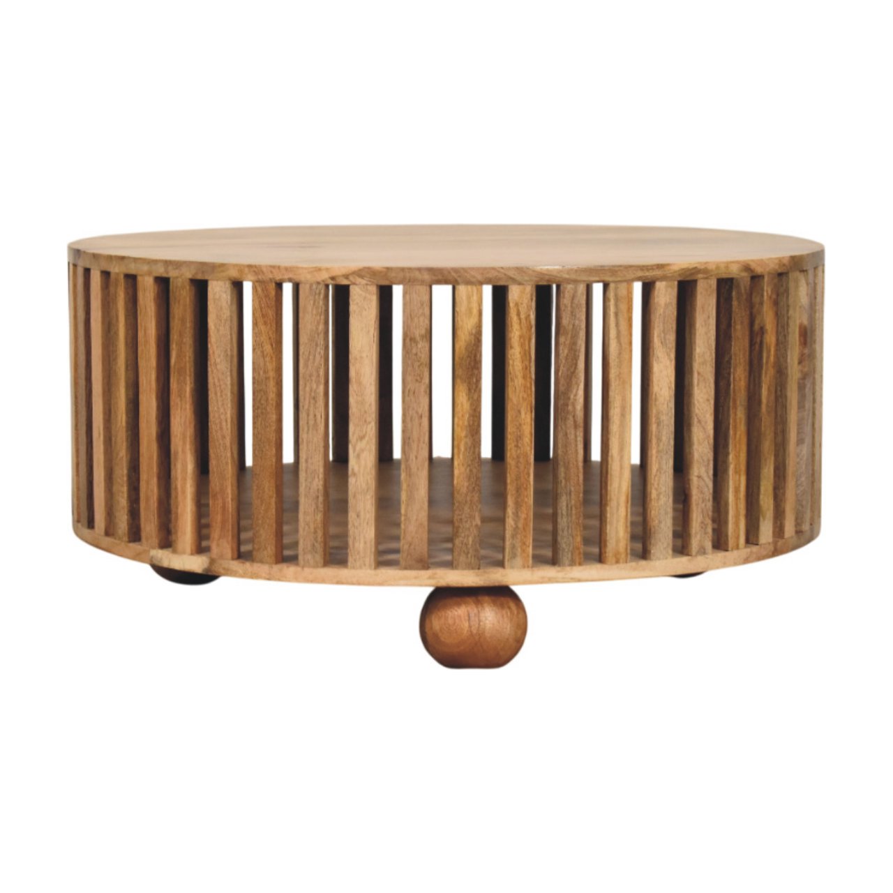Slatted Round Oak-ish Coffee Table - verified alternate view 2