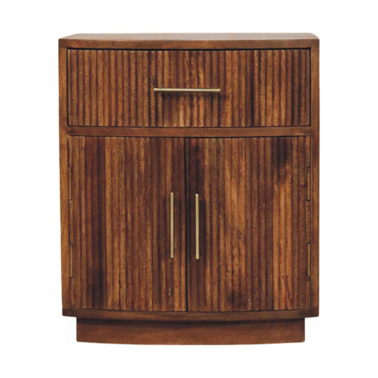 Solid Wood Curved Ribbed Bedside with Drawer - product view