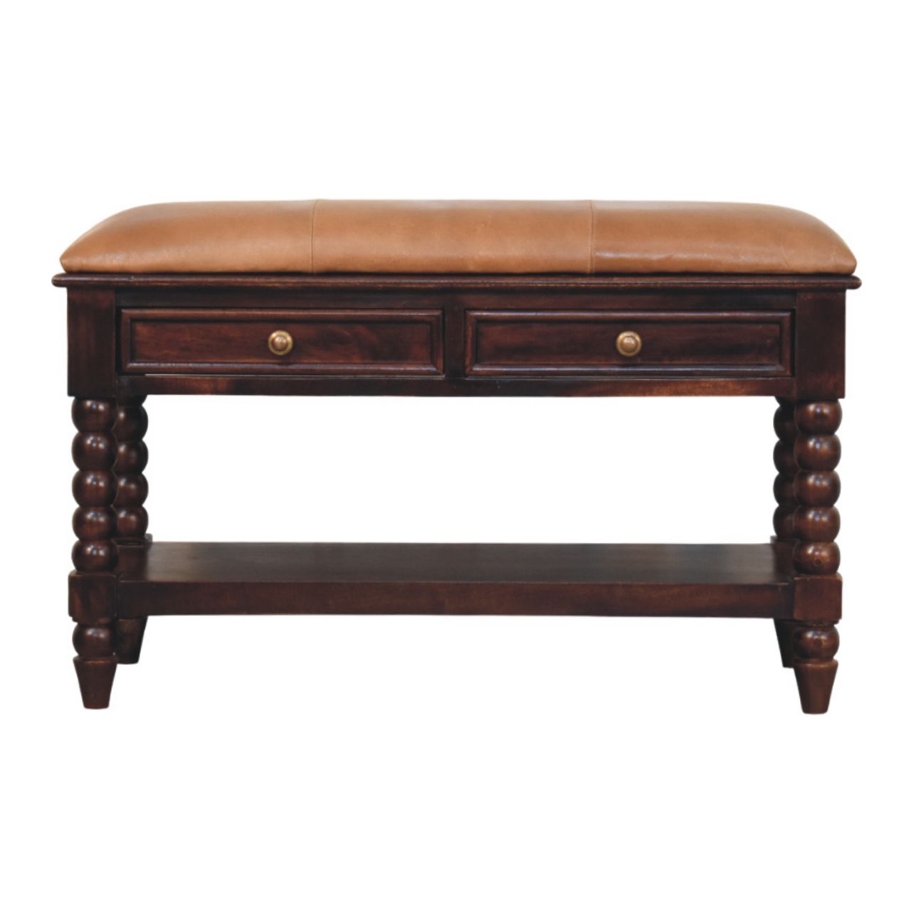 Spindle Winewood Leather Bench - product view