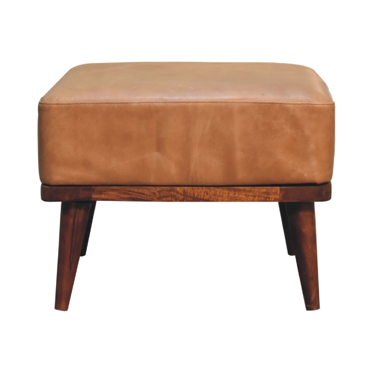 Tan Buffalo Leather Tan Footstool - product view
