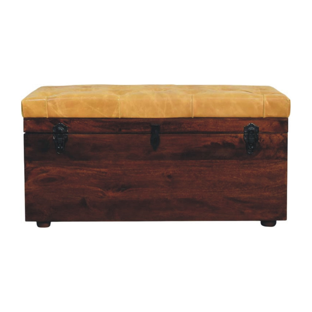 Tan Leather Storage Trunk Bench - product view