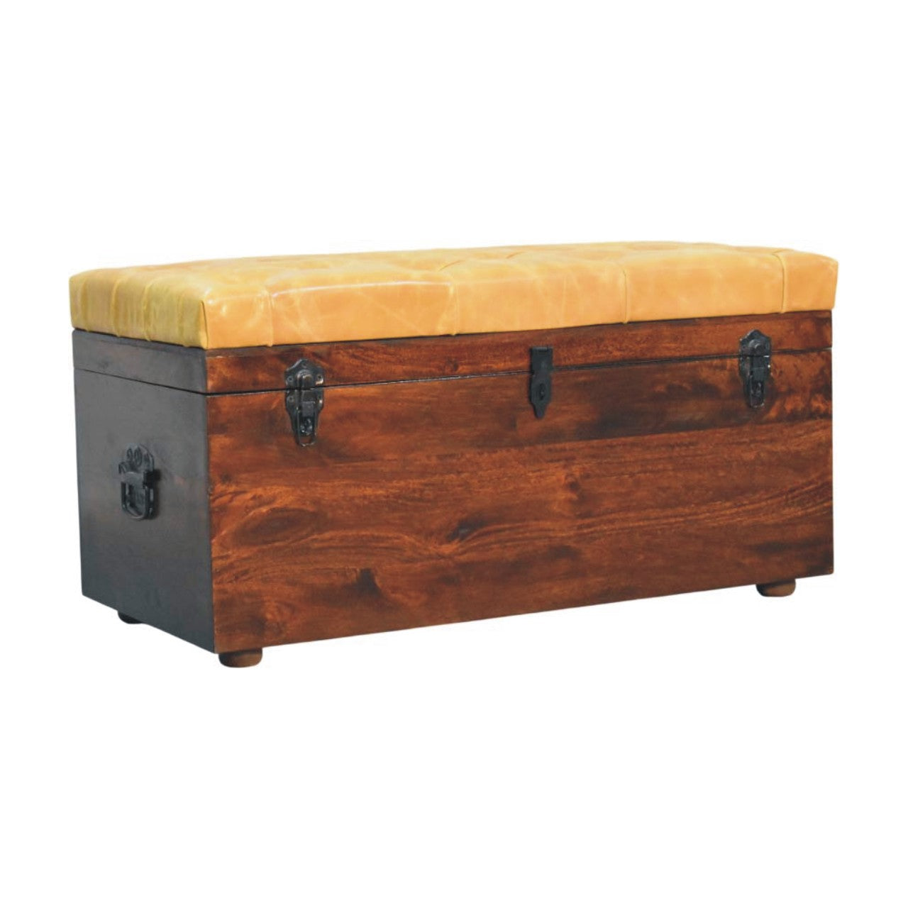 Tan Leather Storage Trunk Bench - verified alternate view 3