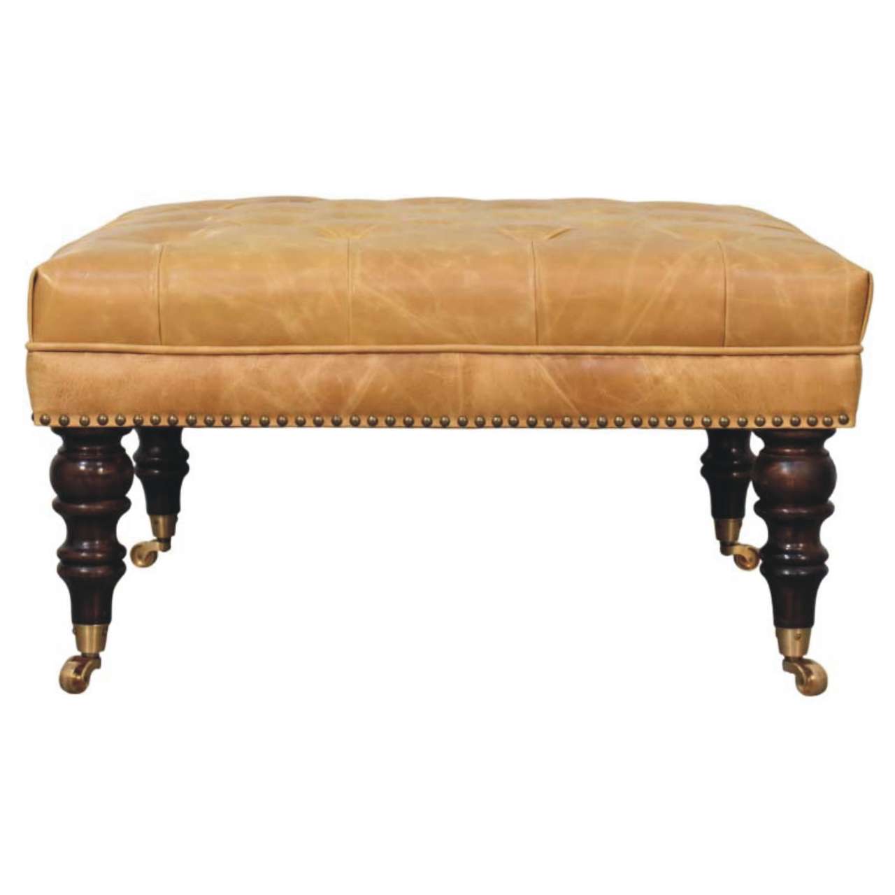 Tan Leather Upholstered Ottoman - product view