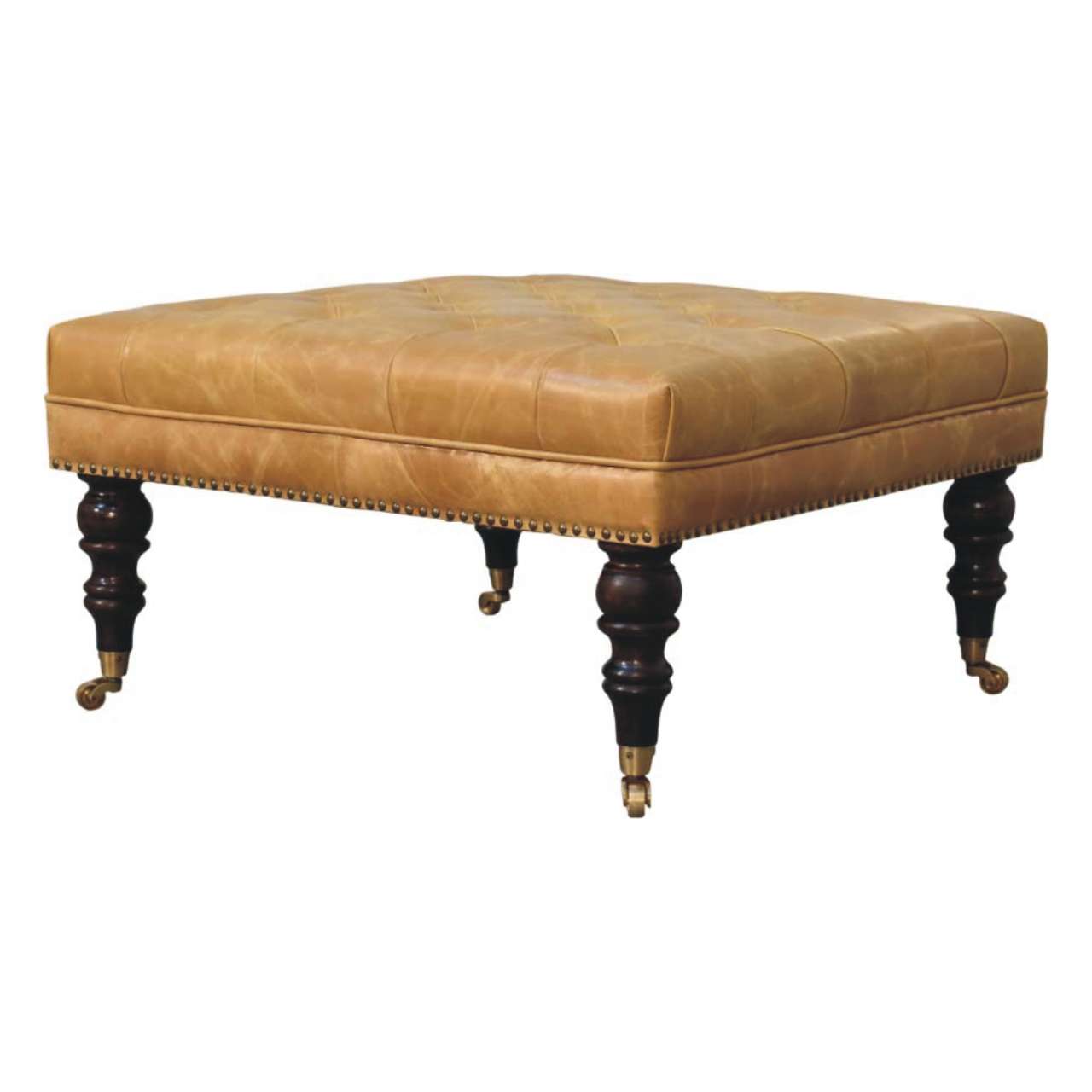 Tan Leather Upholstered Ottoman - verified alternate view 2