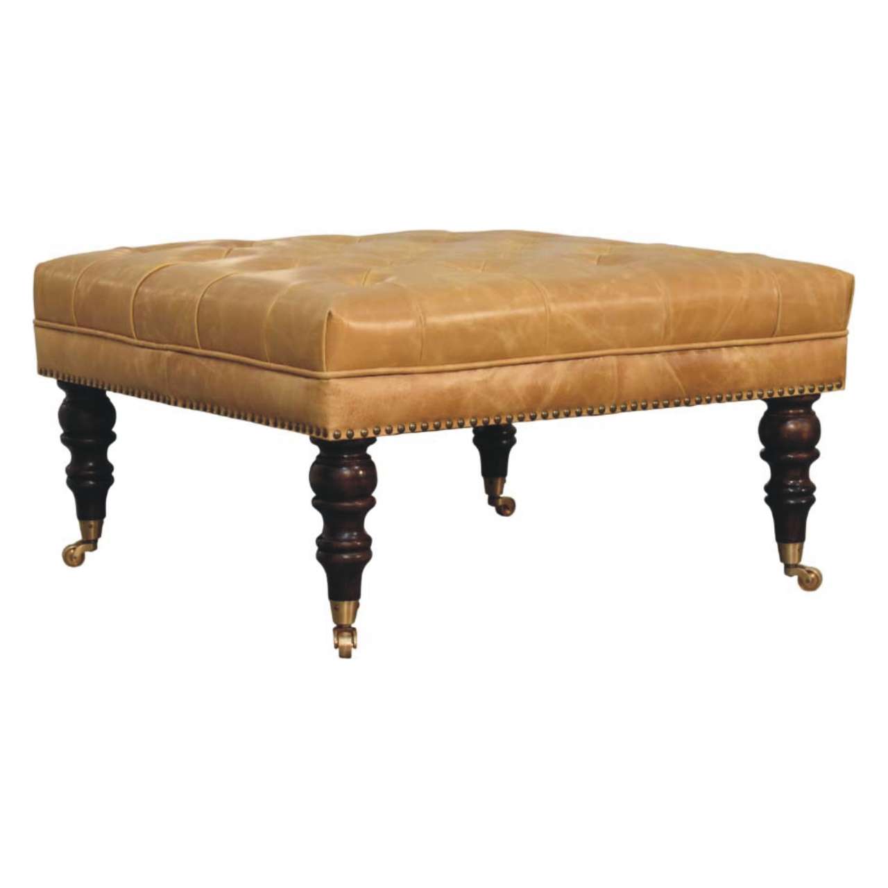 Tan Leather Upholstered Ottoman - verified alternate view 3