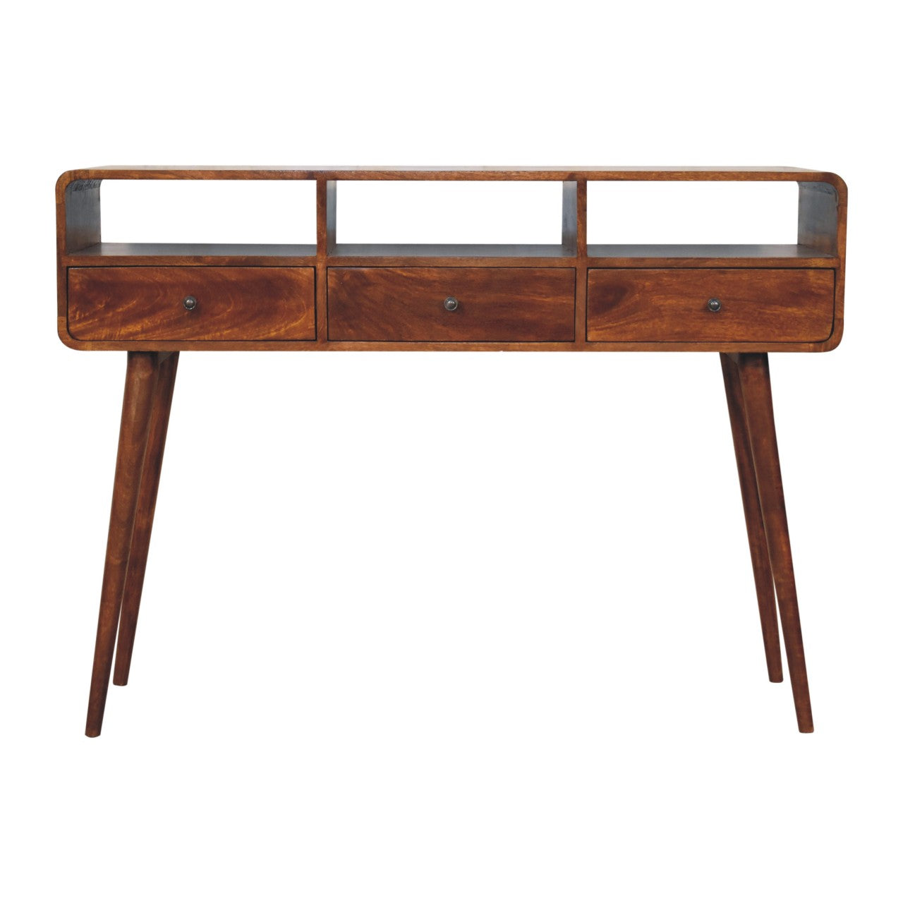 Triple Curved Chestnut Console Table - product view